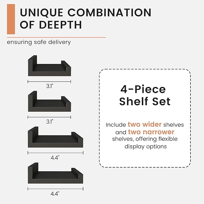 FLYJOE Floating Picture Ledge Shelves for Wall Set of 4, 56 Inch Wall Shelves with Lip Long Large Nursery Book Shelf for Toys Storage Kids Bookshelf Wall Mounted Living Room Bedroom Decor Frames