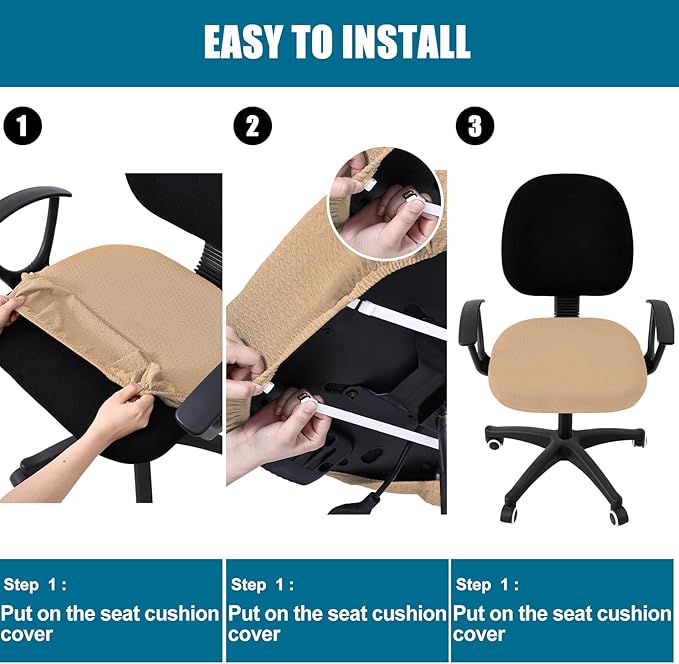 Smiry Stretch Jacquard Office Computer Chair Seat Covers, Removable Washable Anti-dust Desk Chair Seat Cushion Protectors - Camel