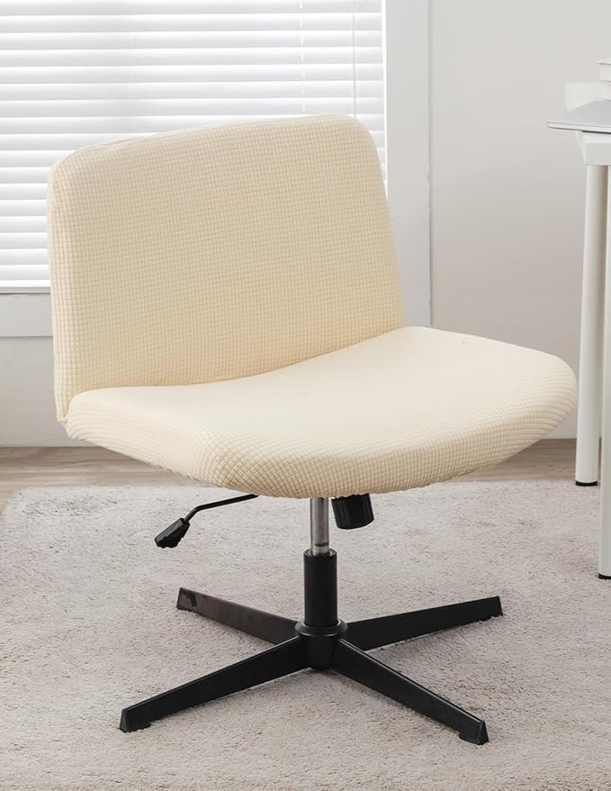 LavishCover Armless Chair Cover Office Desk Chair Cover, Waterproof and Elastic Criss Cross Chair Cover, Exquisite Vanity Chair Cover, Mid Back Wide Seat Accent Chair Covers(Cream,Corn,Just the Cover)