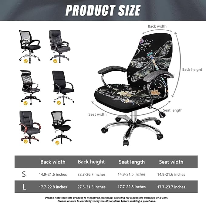 Talayituse Dragonfly Daisy Print Office Chair Cover Rolling Desk Chair Cover Gaming Chair Covers Stretch Washable Computer Chair Slipcovers for Swivel Chair Armchair Computer Boss Chair, S