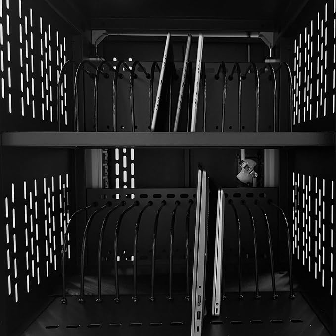 32 Device Mobile Charging Station for Laptops/Tablets/iPads/Chromebooks,32 Bay Lockable Charging Cabinet with Power Strip for Classroom,School Charging Carts with Casters-Black
