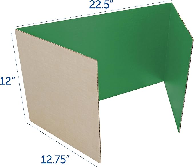 Flipside Products 24 Pack Green Study Carrel, 12”x48” Privacy Boards, Student Privacy and Focus Booth for The Classroom, Desk Divider Cubby for Tests, Made in USA