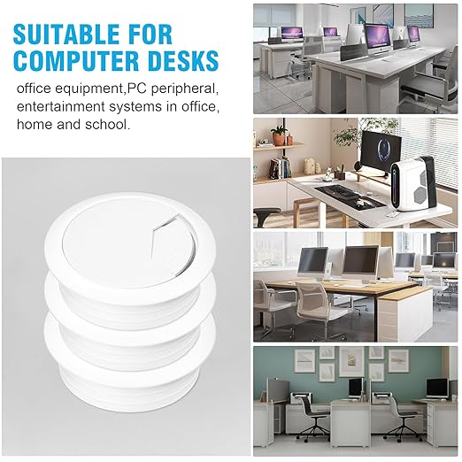 2" Spring Desk Grommet, JTemgle Plastic Cable Hole Cover Computer Table Cord Wire Organizer Caps Desktop Cord Management for Home Office TV Stands Tabletops - White, 10 Pcs