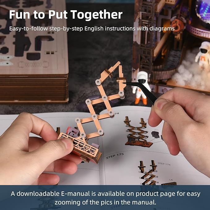 MiniCity Book Nook Kit - Industrial Space 3D Miniature Sci-Fi Scene with LED Lights, 340 Pcs DIY Assembly for Bookshelf Decor (Aerospace Foundry)