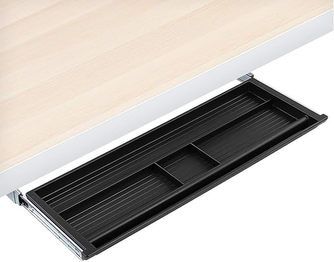 Mount-It! Under Desk Pencil Drawer | 21.25” W, Ball Bearing Slide-Out Organizer for Office Supplies, Paper & Pencils | Fits Desks Over 1” Thick, Adjustable Extension 16.25”–28”