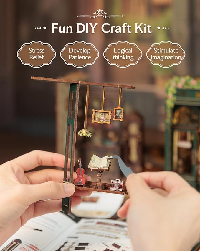 CUTEBEE Book Nook Kit, DIY Miniature House Kits for Adult and Teens, Bookend Diorama with LED, 3D Wooden Puzzle, Mini Booknook Bookshelf Insert Decor, Crafts Hobbies Gifts for Adults(Owl Bookstore
