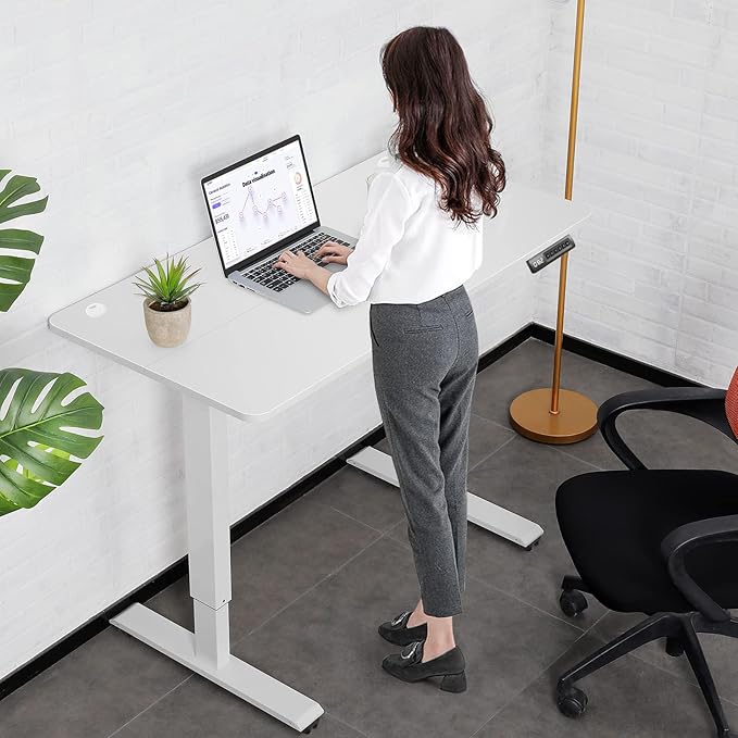 farexon Electric Standing Desk Adjustable Height, 63x24 Inches Stand up Desk with Rolling Wheels, Mouse Pad,Home Office Writing Gaming Computer Workstation Table(White)
