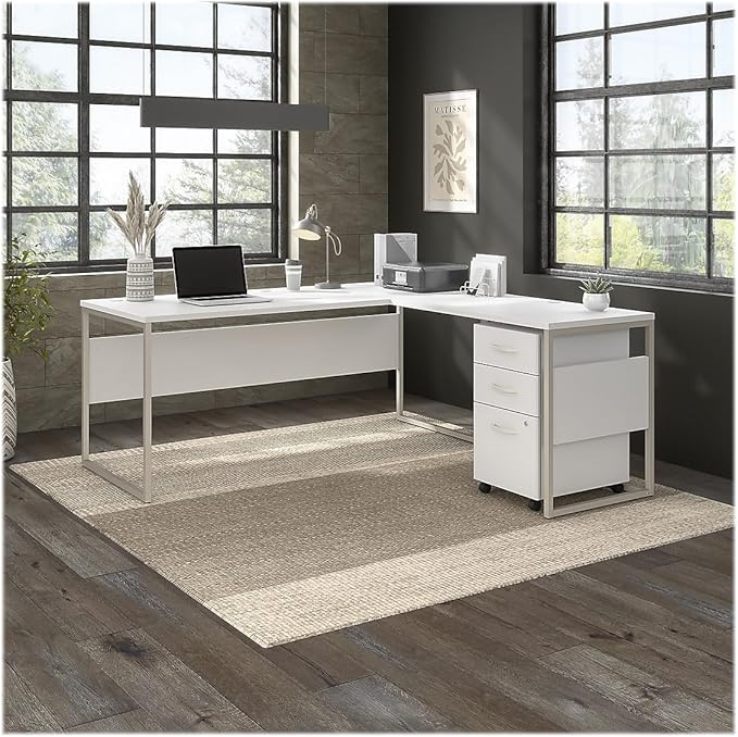 Bush Business Furniture Echo L Shaped Desk, 60W, Gray Sand