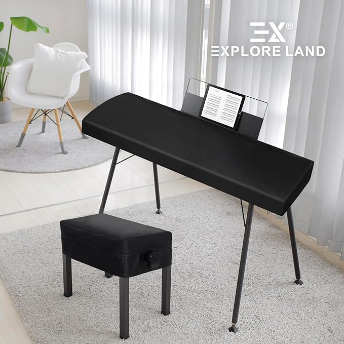 Explore Land Stretchy 61 Keys Piano Keyboard Dust Cover with Music Stand Opening for Digital Electronic Piano(61,Black)