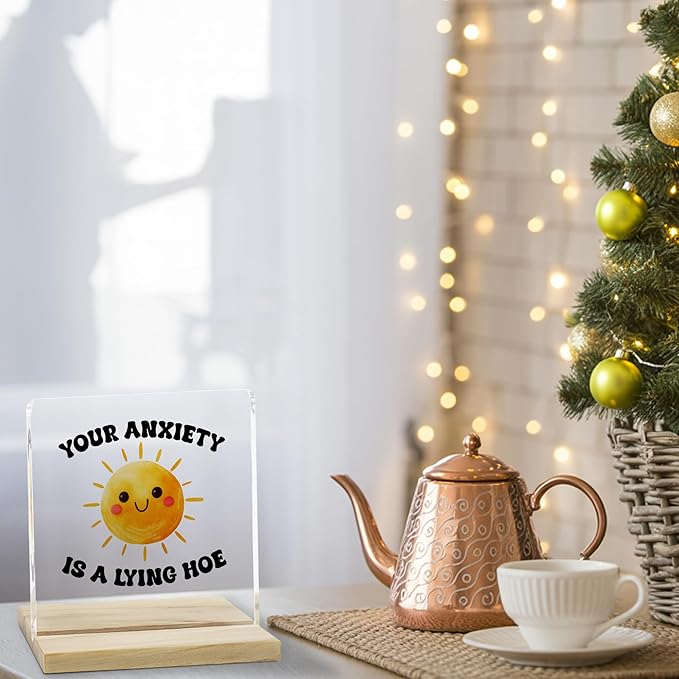 Mental Health Inspirational Desk Sign, Anxiety Relief Acrylic Decor for Women