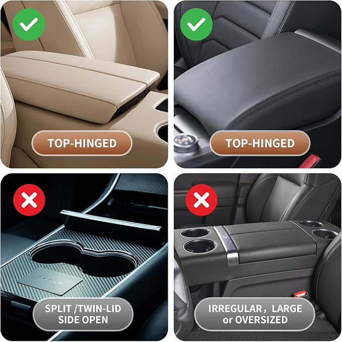 5-in-1 Universal Car Center Console Cover with Cup Holder, Upgrade Armrest Cushion for Car with Side Storage, PVC Leather Armrest Cover Pad with Phone Slot & Tissue Holder, Black