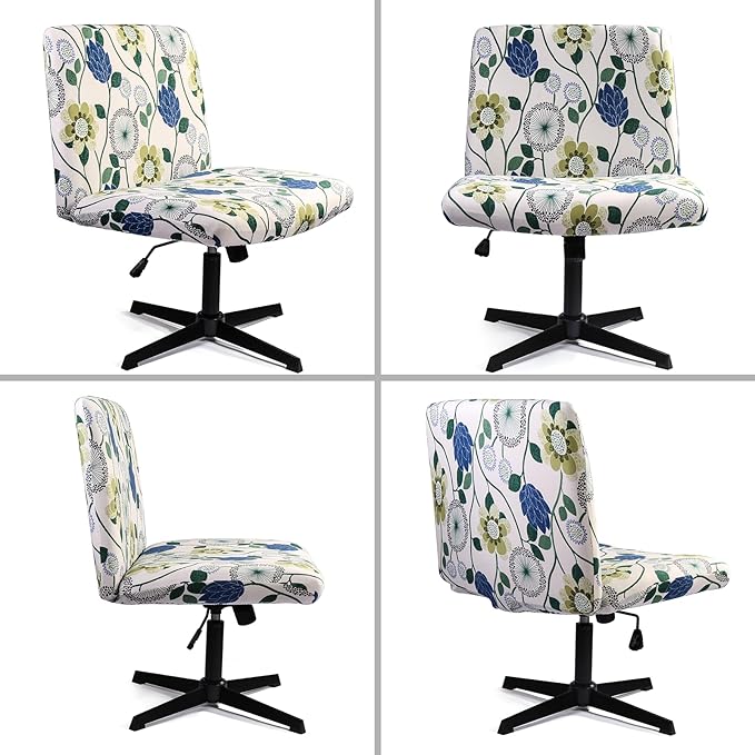 Iauddy Armless Criss Cross Office Desk Chair Cover Slipcover,Accent Mid Back Wide Swivel Task Vanity Slipper Chair Protector Stretch Removable Without Arms for Accent Chair(White/Bottle Green)
