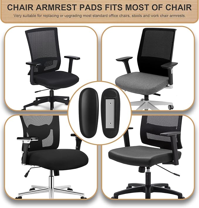 Podoy Office Chair Armrest Pads Replacement Fits Univeral Desk Chair Arms with Mounting Hole Patterns Screws, Desk Armrest Cover 4" x 10" (Pack of 2)