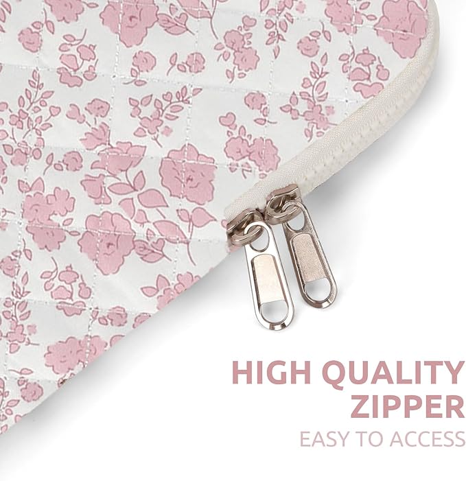 Puffy Laptop Sleeve 13-15.6 Inch Cute Quilted Laptop Protective Case Padded Floral Computer Sleeve for MacBook (B-Pink Floral, 15 Inch)