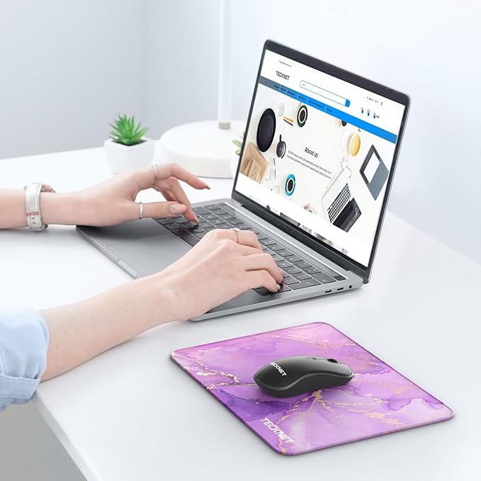 TECKNET Mouse Pad with Anti-fray Stitching, Waterproof Surface & Non-Slip Rubber Base with Stitched Edges Gaming Mouse Mat for Laptop,Compatible with Laser and Optical Mice - Purple Marble
