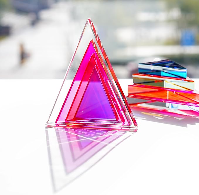 H&D HYALINE & DORA 1Pair 3Lbs Crystal Bookends for Shelves Decorative Glass Bookends for Heavy Books Geometric Triangle Shape Non-Skid Book Ends Heavy Bookends Home Office Decor(Colorful)