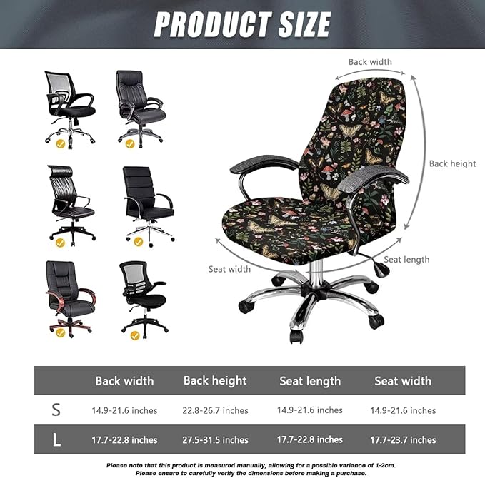 Talayituse Butterfly Mushroom Flower Print Office Chair Cover Jacquard Armrest Swivel Chair Slipcovers Removable Stretch Universal Computer Chair Cover, S