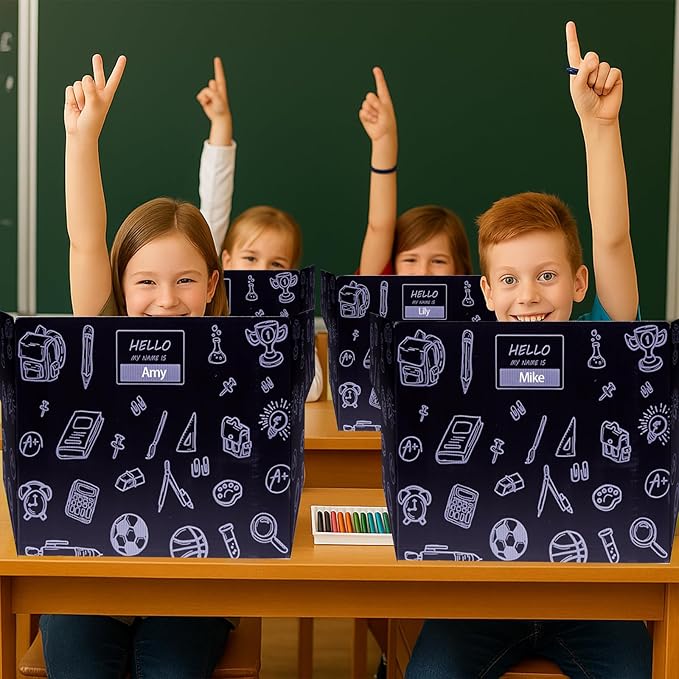 25-Pack Desk Dividers for Students with Privacy Shields, Ergonomic Arms Cutouts & Erasable Name Frames - Waterproof & Easy-to-Clean Test Dividers for Classroom, Exams, Office (Black)
