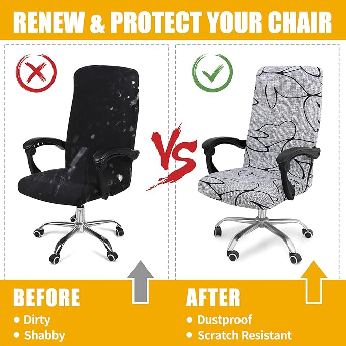 Smiry Stretch Printed Office Computer Chair Covers, Universal Desk Rotating Chair Slipcovers Removable Washable, Soft Fit Anti-Dust Spandex Protector Cover with Zipper, Grey and Black