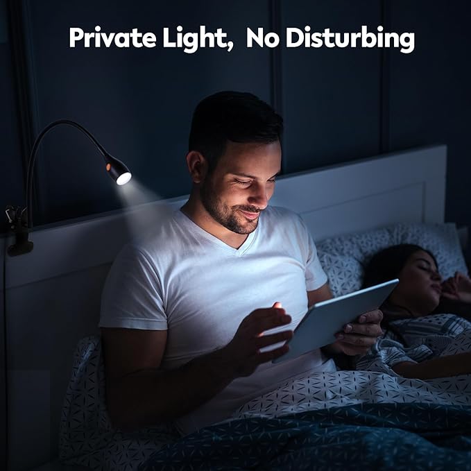 acegoo Minimalist Reading Light for Bed Headboard Dimmable Book Light Clip on Lamp with USB-C Adapter, Flexible Neck & Handy Lamp Head Switch, CRI 90+