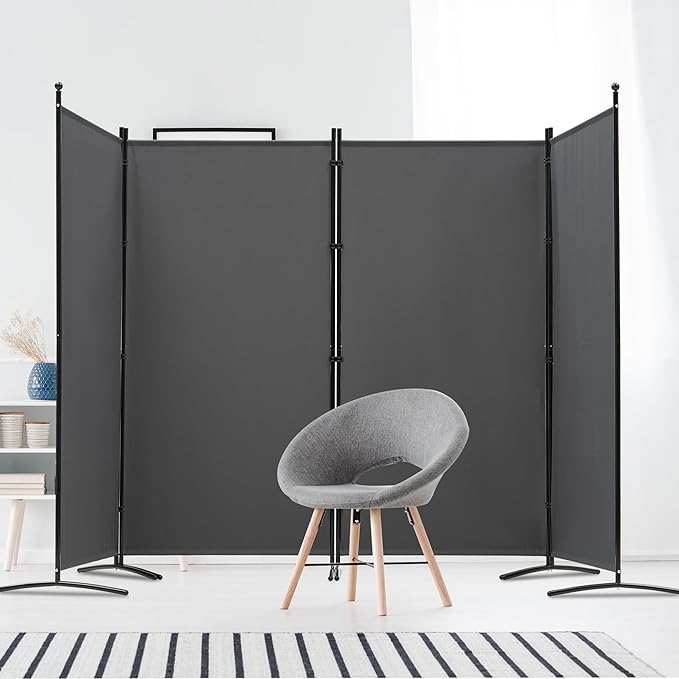 Spurgehom 4 Panel Room Dividers Folding Privacy Screen, Freestanding Fabric Partition Portable Room Partition Wall Dividers for Home Office Room Restaurant, 136" W X 72" H (Grey)