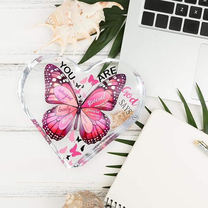 Christian Gifts for Women, 4 Inch Butterfly Acrylic Keepsake, Inspirational Gift for Friends, Mom, Sister, Girls, Female Coworkers, Christians, Religious Spiritual or Valentine's Day Gift