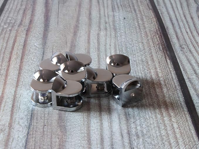 Wall Mounted Adjustable Shelf Brackets Shelf Clips Metal Clamps Holder Chrome for 6-10mm Glass Acrylic Wood (Set of 8)