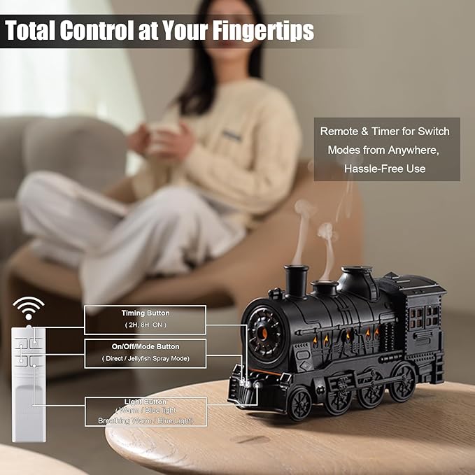 Retro Train Diffuser 300ml Essential Oil Diffuser - Cool Mist Humidifier with Night Light, Aromatherapy Diffuser for Home Bedroom Desk