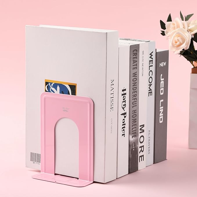 Mr. Pen- Book Ends, 4 Pack, Light Pink, Heavy Duty Metal Bookends for Shelves, Book Holders for Shelves, Metal Bookends