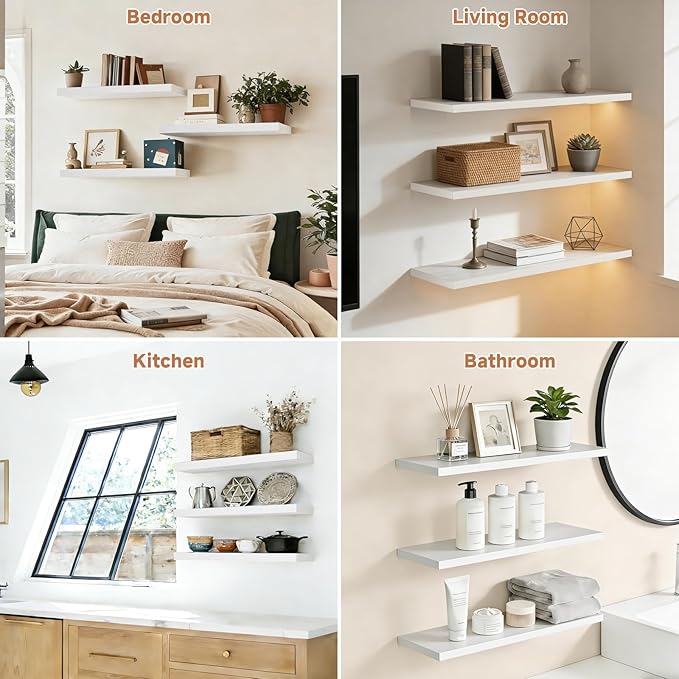 Easy Install Floating Shelves, 15.7 Inch Wall Mounted Wooden Shelf, Small Hanging Shelf for Home Decor, Books and Storage, Organizer for Bedroom, Bathroom, Kitchen, Set of 3, Vintage Brown