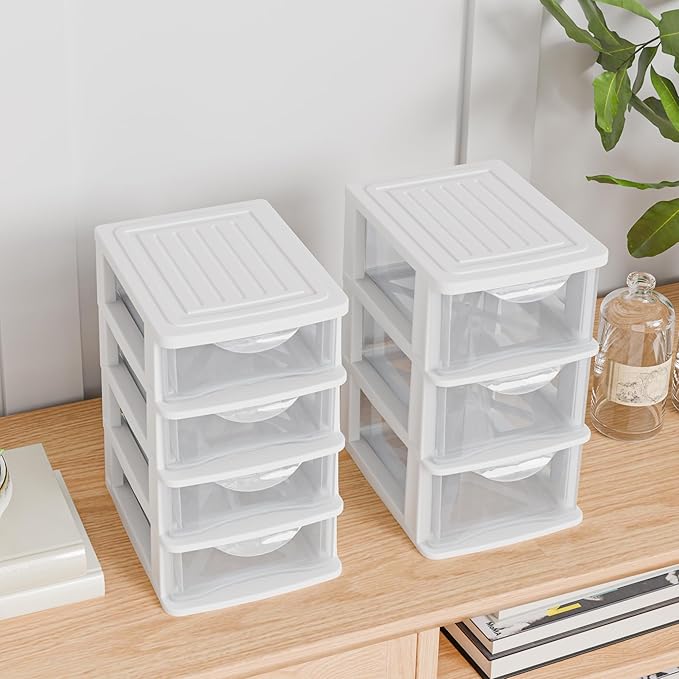 Small 3 Drawer Desktop Organizer, 2 Pack White Plastic Stroage, Desktop Organization for Small Tools for Home, Office for Sewing,Cosmetic,Makeup,Art Craft Supplies White Frame in Home,Office