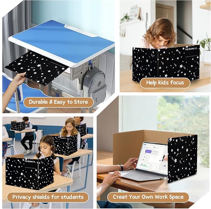EARTHSON 22 Pack Galaxy Theme Class Privacy Shields, Desk Dividers for Students, Privacy Folder for Students, Cardboard Privacy Boards, Test Divider Classroom Study Carrel Teacher Supplies, Black