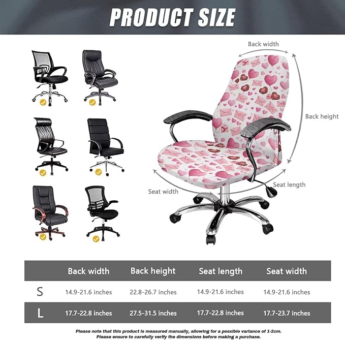 Talayituse Heart Chocolate Letter Print Office Chair Covers, Stretch Computer Chair Cover Universal Boss Chairs Covers Modern Simplism Style High Back Chairs Slipcover Valentine's Day Decor, Small