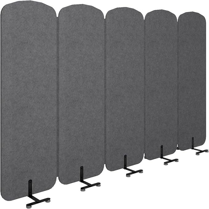 Natwind 5-Panel Office Room Divider, 122.8 x 71 inches Portable Office Partition, Freestanding Folding Privacy Wall for Cubicle & Temporary Indoor Space Separation (Dark Grey)