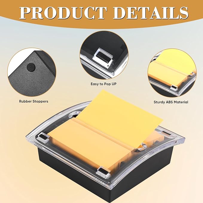 1 Pcs Pop Up Note Dispenser,Sticky Note Holder ,3 x 3 Inch,Clear Top and Black Base Sticky Notes Dispenser for School Office Home Store Classroom Desk Supplies (1)