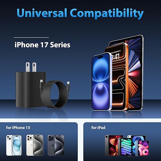 Phone 17 16 15 Charger Fast Charging Type C Chargers USB C Fast Charger Block & Phones 17 Charger Cord 10FT Long USB C Charging Cable for i.Phone 17/17 Pro/17 Pro Max/Air/Phone 16 15 Pro Max,Black
