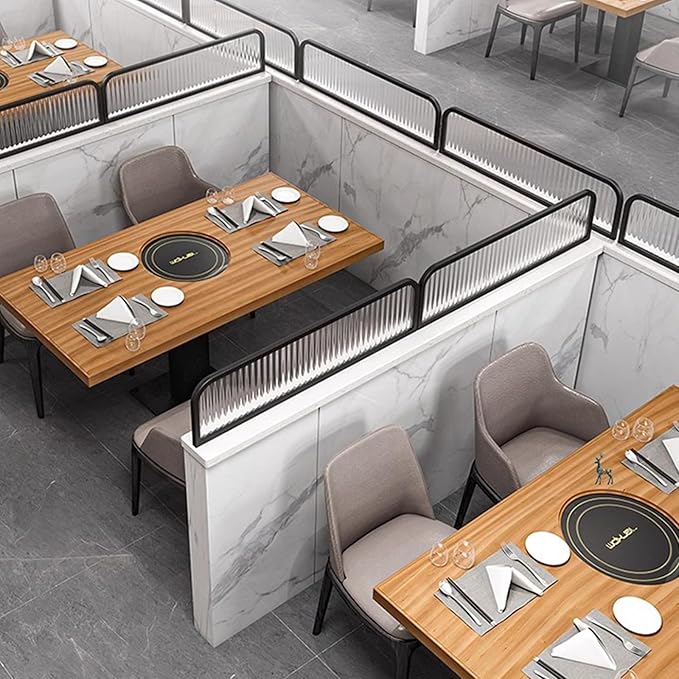 Striped Tempered Glass Dividers for Dining Areas, Metal Hotel Bar Countertop Low Fence Divider, Restaurant Booth Office Privacy Screen Panel Partition