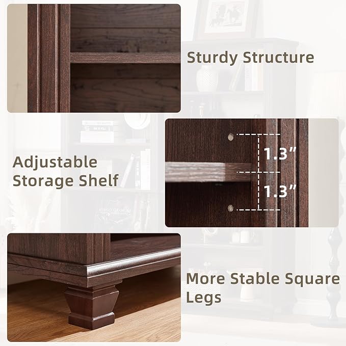 SAVOR LIFE 70" Tall Walnut Bookshelf,5 Tier Wooden Book Shelf with Adjustable Shelves & Wood Legs,Free Standing Farmhouse Bookcase with Open Display Storage,Vintage Bookshelves for Classroom, Office