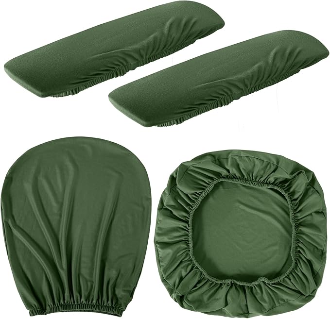 Tallew 4 Pcs Office Chair Covers Set Computer Universal Protective Stretchable Chair Seat Covers Desk Armrest Cover Pads Office Cushion Backrest for Rotating(Regular,Blackish Green)