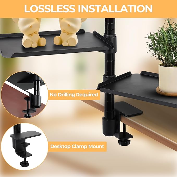 GCCSJ Desk Extender,3 Tier Desk Clamp Shelf,360° Rotatable & Height-Adjustable Clamp on Desk Shelf for Study/Office/Kitchen/Game Room,Maximum Desktop Thickness 2.2 Inch