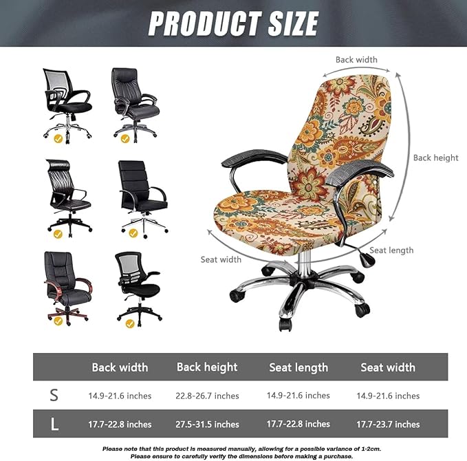 Talayituse Paisley Flower Print Office Chair Covers, Stretch Computer Chair Cover, Universal Boss Chair Covers Modern Simplism Style High Back Chair Slipcover, Small