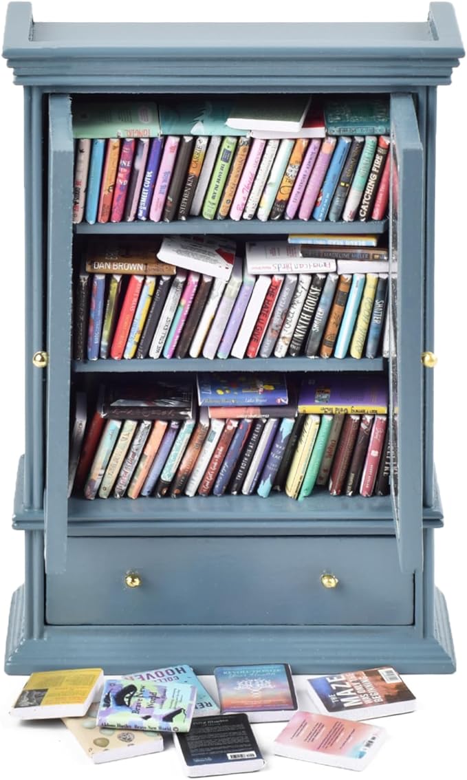 Anxiety Bookshelves, Anxiety Bookshelf, Handcrafted Mini Bookshelf with 100+ Unique Miniature Books, Small Anxiety Bookshelves Miniature Library, for Book Lovers, Blue