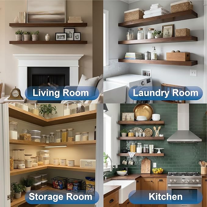 LEOPO 16-Pack 10 inch Floating Shelf Brackets, Hidden Shelf Bracket for Wood, Concealed Blind Shelving Support,Invisible Black Coated Brackets for DIY Decorative,Fit for Kitchen, Bathroom,Study Room
