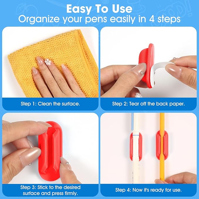VZZNN 20 PCS Adhesive Pencil Holders, Silicone Marker Organizer for Desk, Notebook, Wall or Clipboard, Reusable Teacher Supplies for Classroom, Office, School Accessories