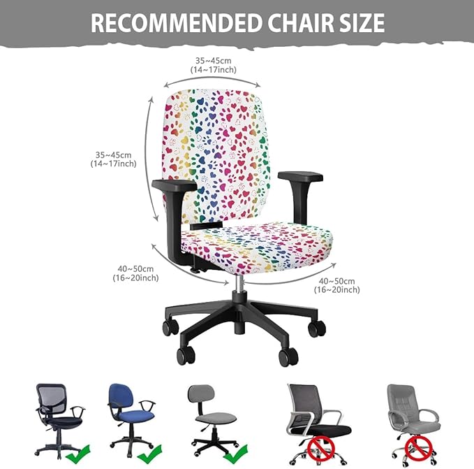 GLENLCWE Colorful Dog Paw Print Computer Office Chair Cover Protective Chair Slipcover Patriotic Chair Cloth Universal Rotating Chair Cushion Non Slip