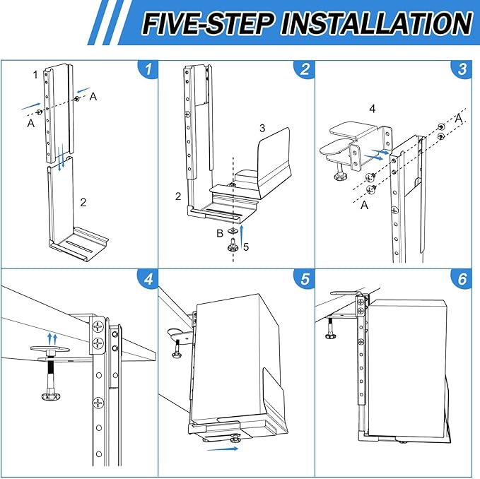 Adjustable Clamp Mount on Desk for PC Tower - No Drilling, Height Adjustable from 13.2" to 21.6", Width Adjustable from 5.5" to 9.8", Heavy Duty Under Desk Computer Mount, Computer Mount for Desk