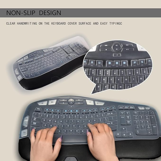 Keyboard Cover for Logitech K350 MK550 MK570 Wireless Wave Keyboard,Utra-Thin Silicone Keyboard Protector Skin for Logitech K350 MK550 MK570 Keyboard Protective Accessories(Transparent)