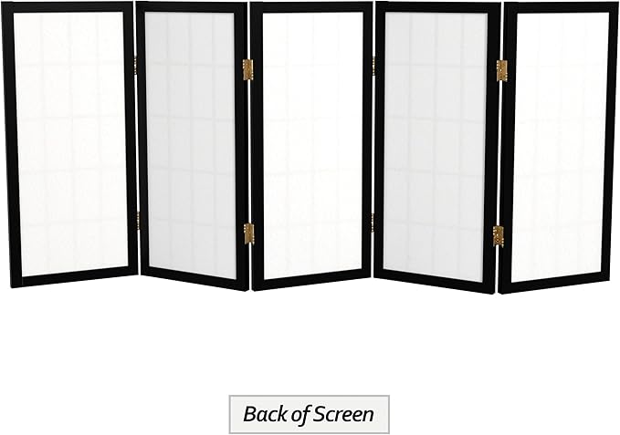 2 ft. Short Desktop Window Pane Shoji Screen - Black - 5 Panels