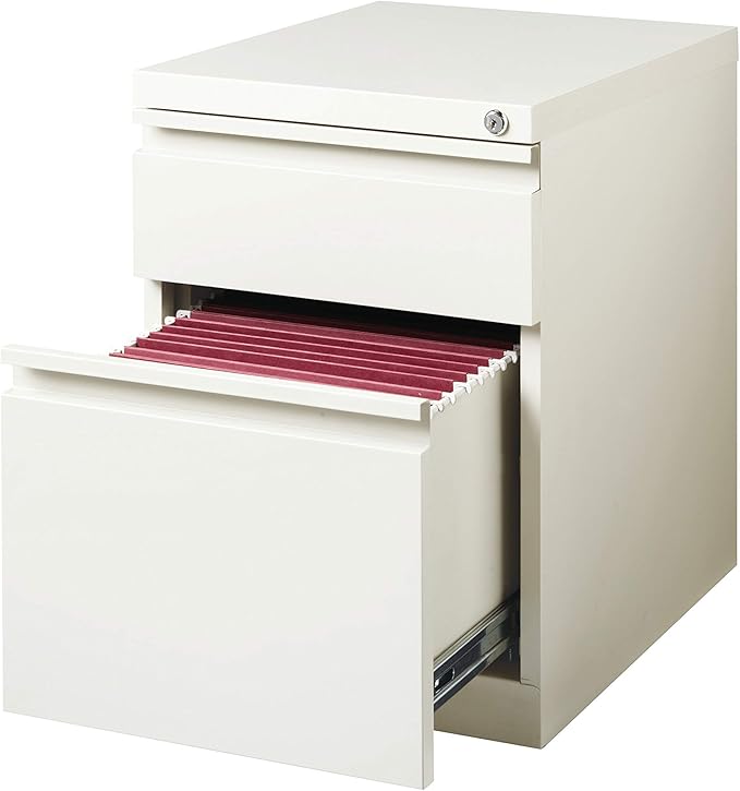 20 Inch Deep Metal Mobile Pedestal File 2 Drawer Box-File with Full Width Pull, for Home and Office, Holds Letter Width Hanging Folders, White