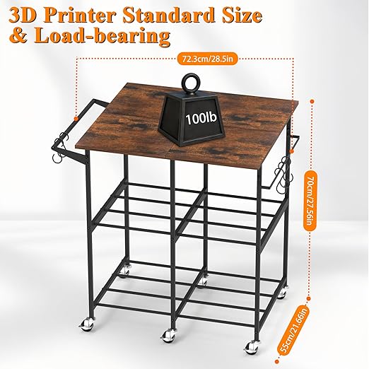3D Printer Stand with Filament Storage Rack, 3D Printer Table Rolling Printer Cart on Wheels, Large Capacity 3D Filament Storage Rack for PLA/ABS/TPU, Filament Storage Rack for Workshop Studio Office